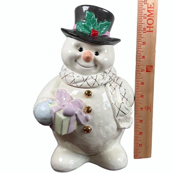 Lenox The Snowman 12" Porcelain Cookie Jar With Lid 24K Trim Family Fun Vtg 2000 - Picture 15 of 16